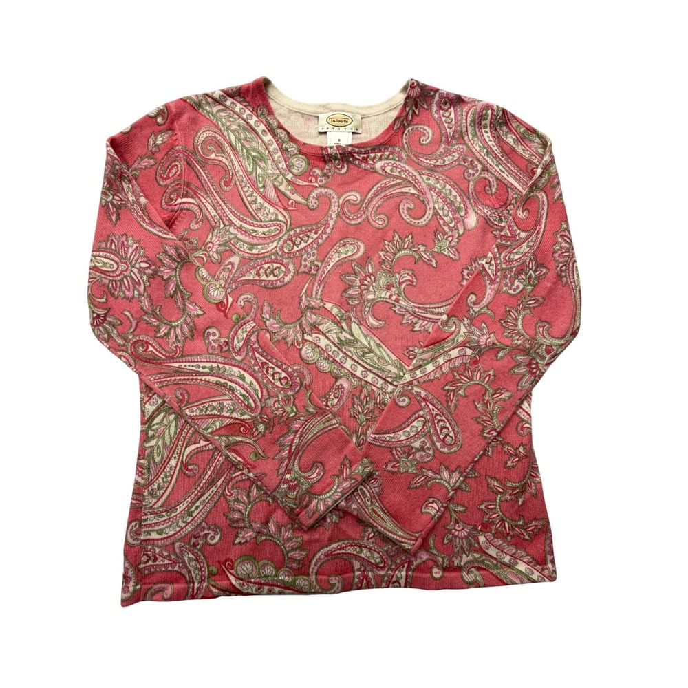 Talbots Sweater‎ Womens Small Petite Pink Paisley Cashmere Silk Knit Pullover